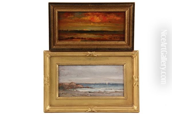 Two Miniature Seascapes, Morning And Dusk Oil Painting by Henry Hammond Ahl