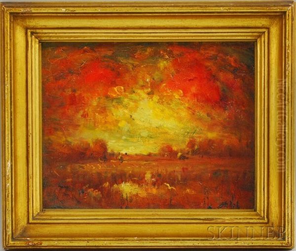 Fiery Sunset Oil Painting by Henry Hammond Ahl