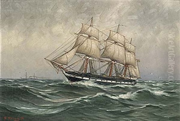 Pa Stormigt Hav Oil Painting by Arvid Magnus Ahlberg