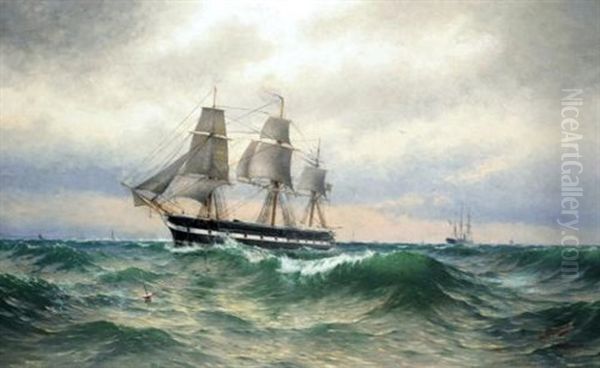 A Swedish Sailing Ship Oil Painting by Arvid Magnus Ahlberg