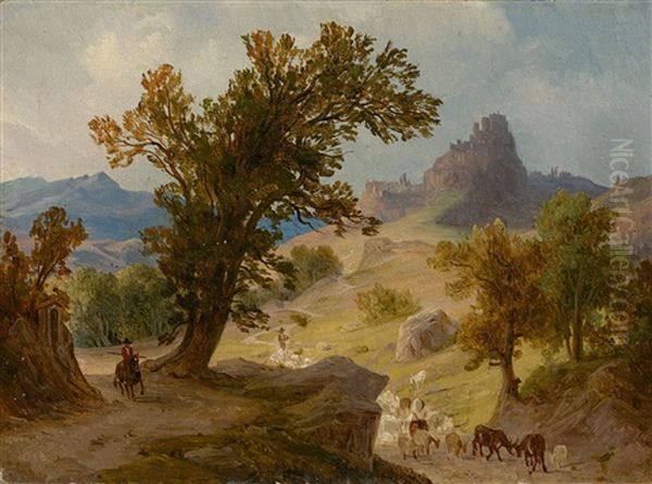 Cervara Near Rome Oil Painting by August Wilhelm Julius Ahlborn