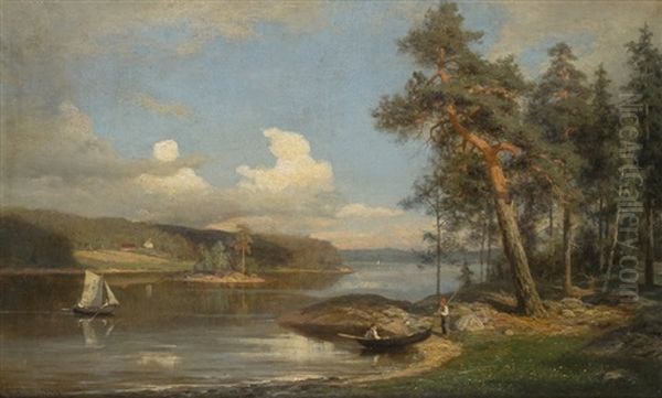 Finnish Lake Scenery Oil Painting by Fredrik Ahlstedt