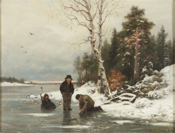 Winter Landscape Oil Painting by Fredrik Ahlstedt