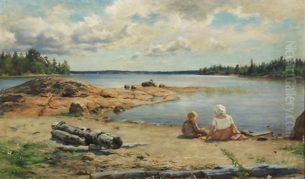 Day Of July On A Shore In Finby Oil Painting by Fredrik Ahlstedt