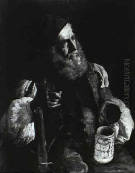 Old Man With A Pipe And Stein Oil Painting by Arthur Ahnert