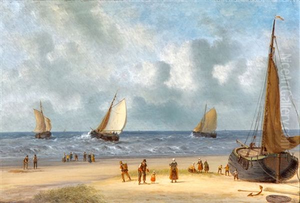 Strandgezicht Met Figuren Oil Painting by Carl Eduard Ahrendts