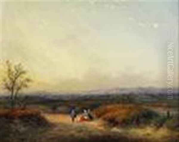 Walkers Resting On The Moor Oil Painting by Carl Eduard Ahrendts