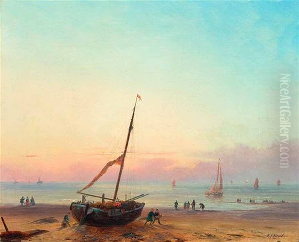 Fischer Beim Entladen Des Fischfangs Oil Painting by Carl Eduard Ahrendts