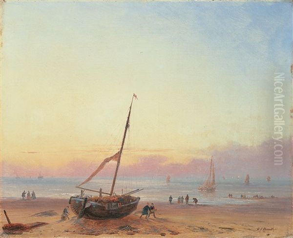 Beim Entladen Des Fischfangs Oil Painting by Carl Eduard Ahrendts