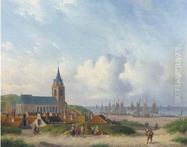 A View Of Scheveningen And The Beach Oil Painting by Carl Eduard Ahrendts