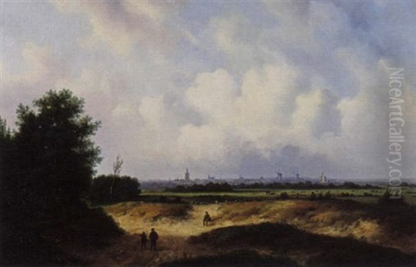 A View Of An Extensive Landscape With Windmills In The Background Oil Painting by Carl Eduard Ahrendts