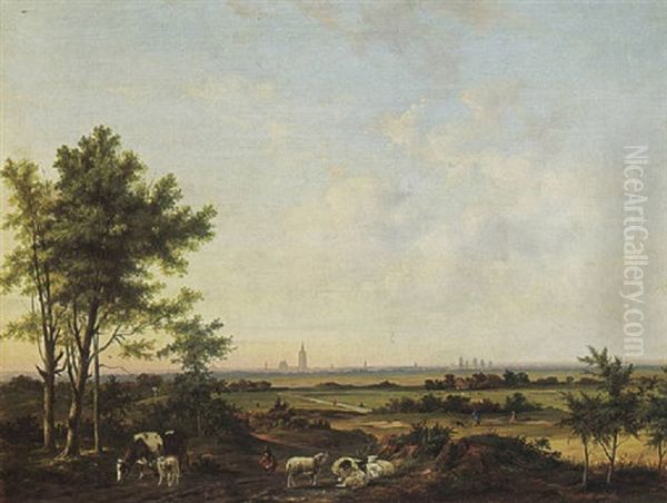 An Extensive Landscape With A Shepherd And His Flood Oil Painting by Carl Eduard Ahrendts