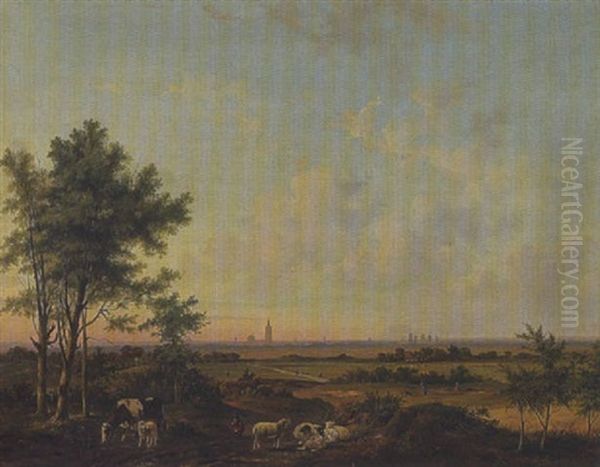 Niederlandische Weidelandschaft Oil Painting by Carl Eduard Ahrendts