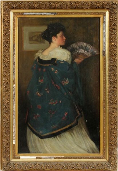 Lady With A Fan Oil Painting by George Charles Aid