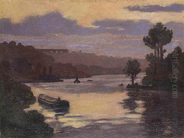 La Seine A Bougival Oil Painting by George Charles Aid