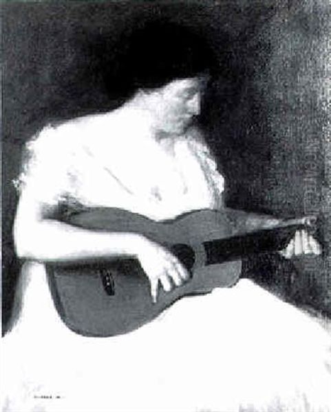 Woman With Guitar Oil Painting by George Charles Aid