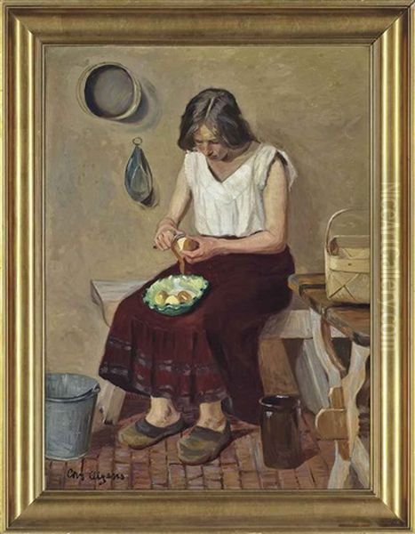 Peeling Potatoes Oil Painting by Christian Aigens