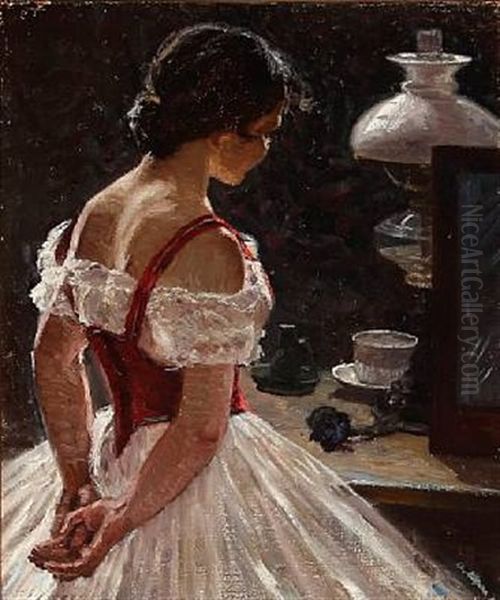 Back Turned Woman In A Dress Oil Painting by Christian Aigens