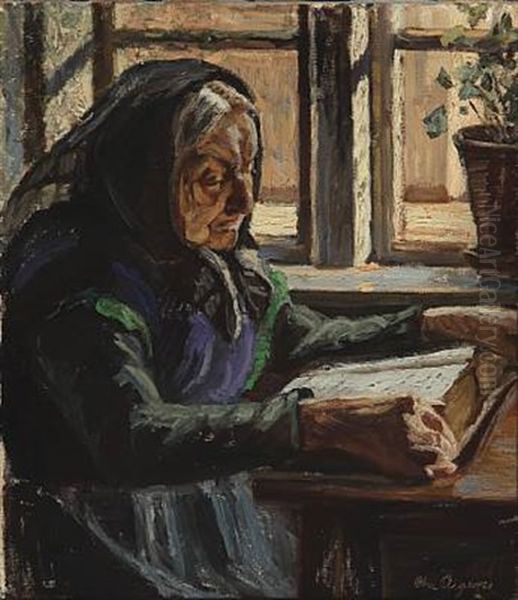 Interior With A Woman Reading The Bible Oil Painting by Christian Aigens