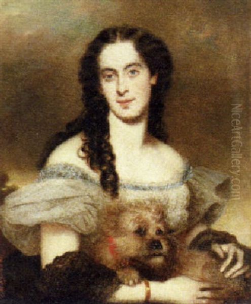 Portrait Of A Lady With Her Dog Oil Painting by Joseph Mathaeus Aigner