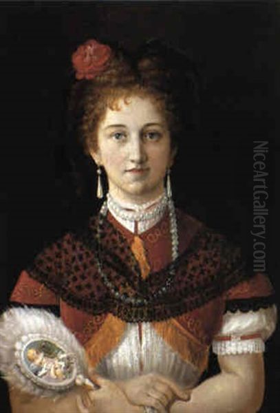 Portrait Einer Jungen Blonden Dame Mit Stirnlocken Oil Painting by Joseph Mathaeus Aigner