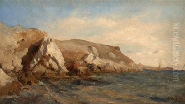 Vue Des Calanques Pres De Marseille Oil Painting by Auguste Louis Laurent Aiguier