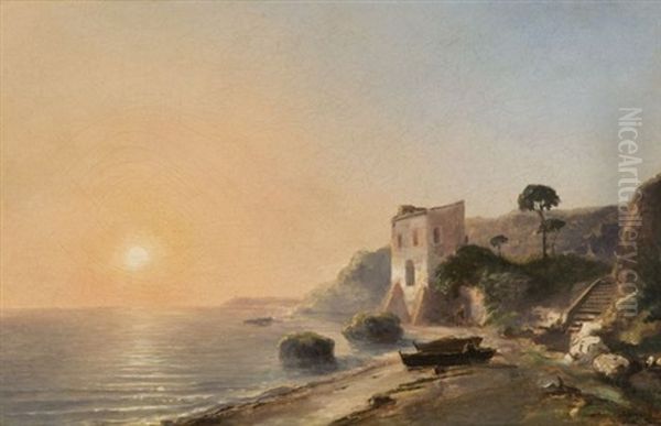 Soleil Couchant Sur Un Rivage Provencal Oil Painting by Auguste Louis Laurent Aiguier