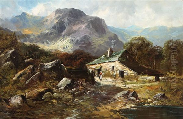 Old Cottages Near Barmouth, North Wales Oil Painting by George W. Aikman