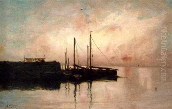 Harbour At Sunset Oil Painting by George W. Aikman