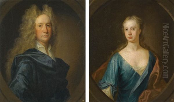 Portrait Of James Drummond, 2nd Laird Of Blair Drummond (+ Portrait Of His Wife Jean Carre Of Cavers; Pair) Oil Painting by William Aikman