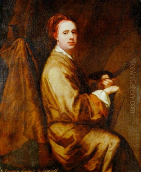 Portrait Of Allan Ramsay Holding A Palette And Brushes Oil Painting by William Aikman