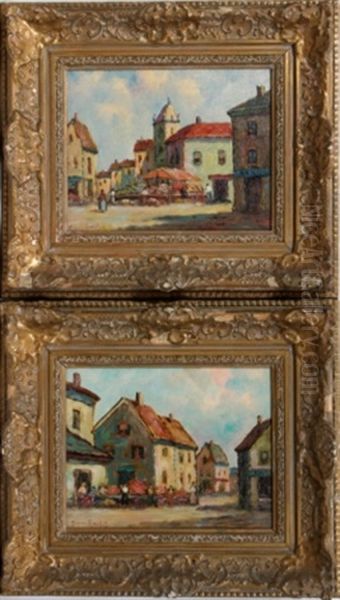 Flower Market Scenes (pair) Oil Painting by Dennis Ainsley