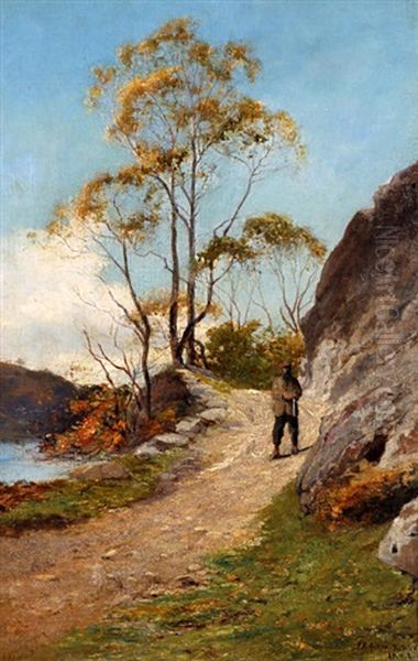 Sportsman On A Pathway At A Loch Side Oil Painting by James Alfred Aitken