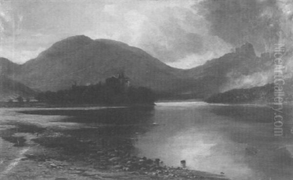 Stone Castle Overlooking Loch And Highlands Oil Painting by James Alfred Aitken