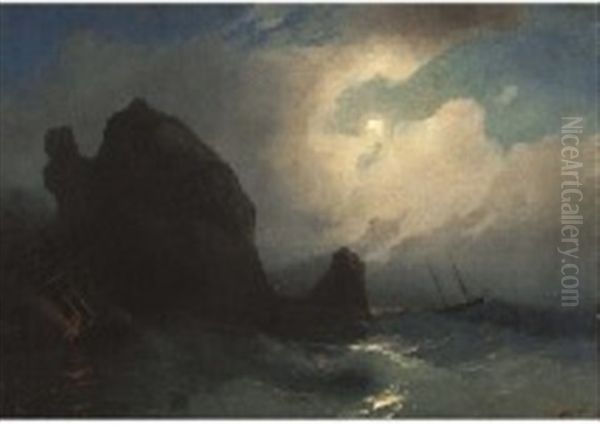 Seascape At Night Oil Painting by Ivan Konstantinovich Aivazovsky