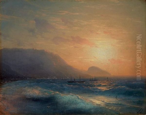 Coucher De Soleil A Yalta, 1880 Oil Painting by Ivan Konstantinovich Aivazovsky