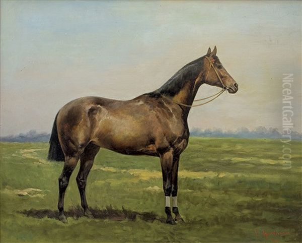 Bay Horse Oil Painting by Tadeusz Ajdukiewicz