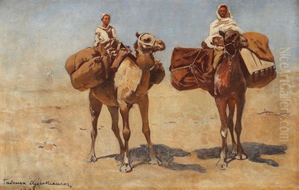 Hamali In Desert Oil Painting by Tadeusz Ajdukiewicz