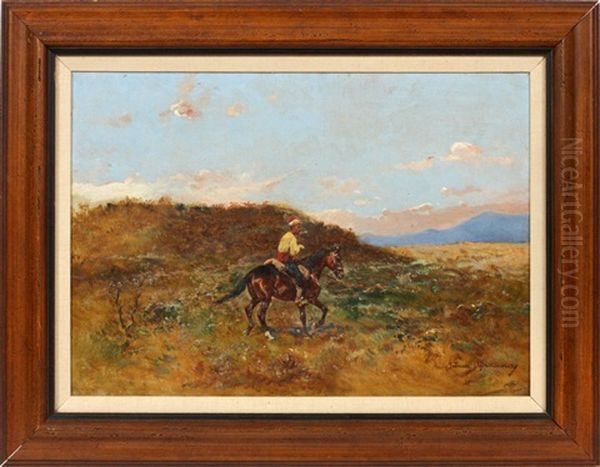 Landscape With A Bedouin Rider Oil Painting by Tadeusz Ajdukiewicz