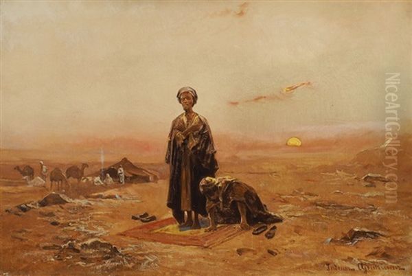 Beduinen Beim Abendgebet In Der Wuste Oil Painting by Tadeusz Ajdukiewicz