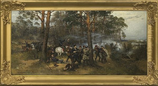 The Polish 1863 Uprising Scene Oil Painting by Tadeusz Ajdukiewicz