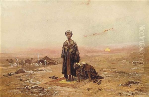 Bedouins Praying In The Desert by Tadeusz Ajdukiewicz