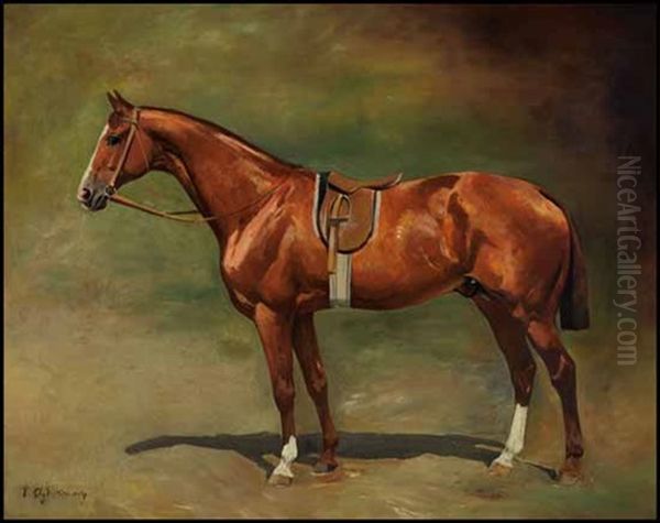 Race Horse Oil Painting by Tadeusz Ajdukiewicz