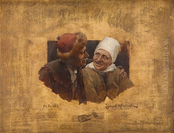 Wedded Couple Oil Painting by Zygmunt Ajdukiewicz