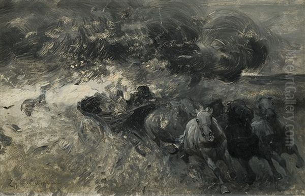 Escape From The Storm Oil Painting by Zygmunt Ajdukiewicz