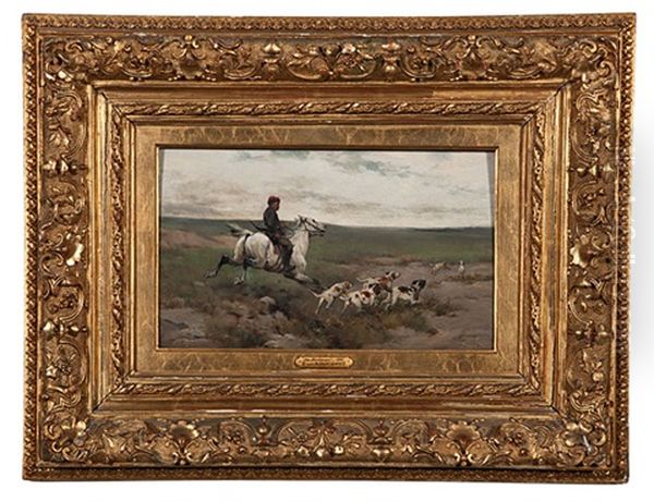 Hunt Scene Oil Painting by Zygmunt Ajdukiewicz