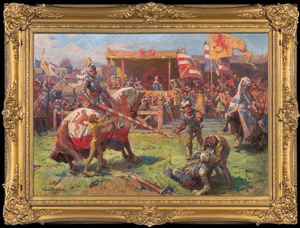 At The Tournament Oil Painting by Zygmunt Ajdukiewicz