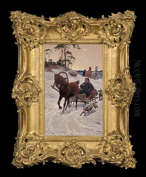 Sleigh Ride Oil Painting by Zygmunt Ajdukiewicz