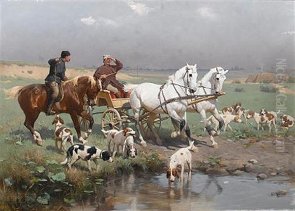 The Halt Oil Painting by Zygmunt Ajdukiewicz