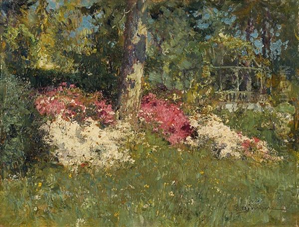 Azalee In Fiore, Baveno Oil Painting by Lidio Ajmone